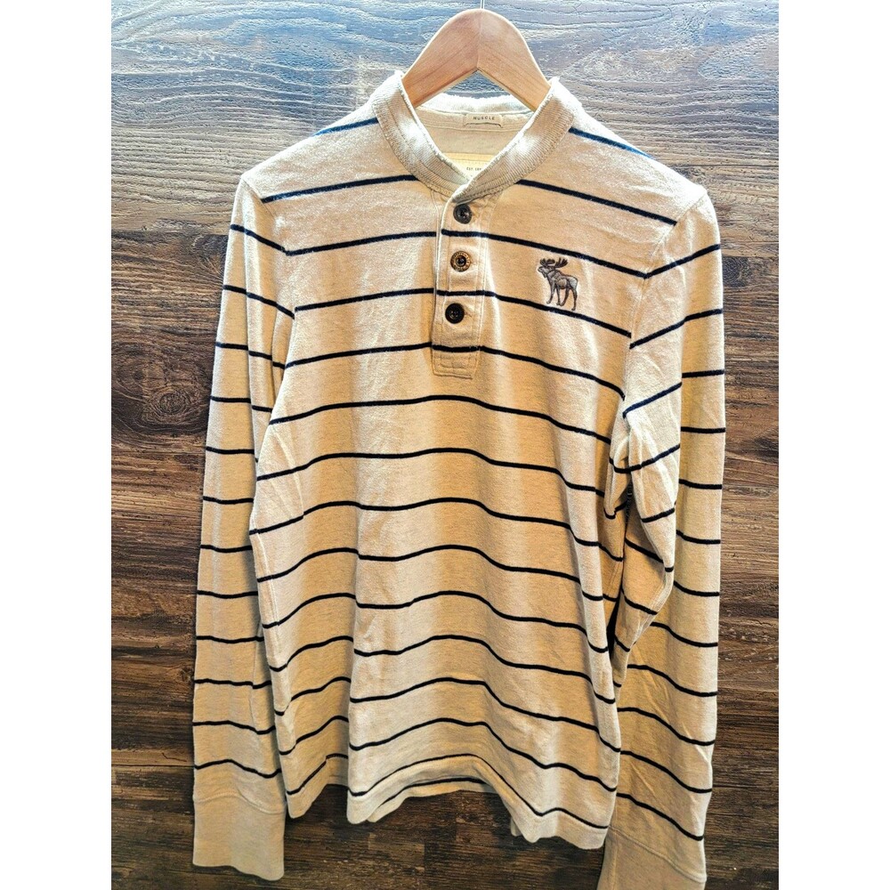 Abercrombie & Fitch Men’s Muscle Polo Shirt Sz L Gray Black Striped LS